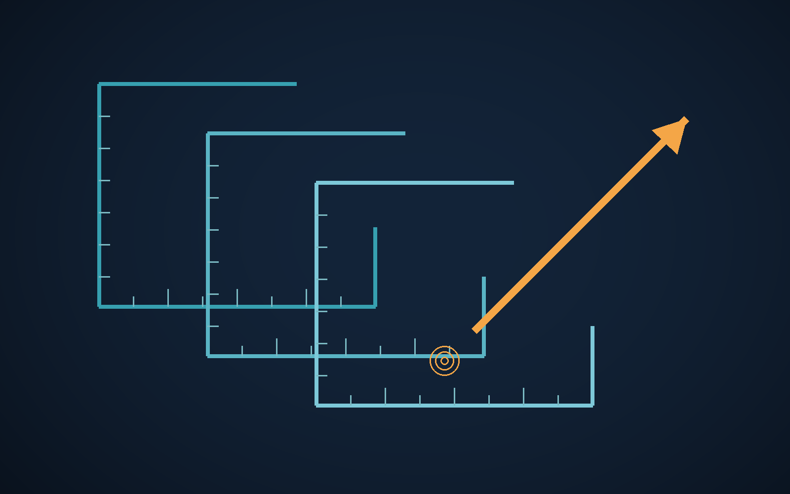 Abstract graphic of interlocking measurement grids that do not close, no text.