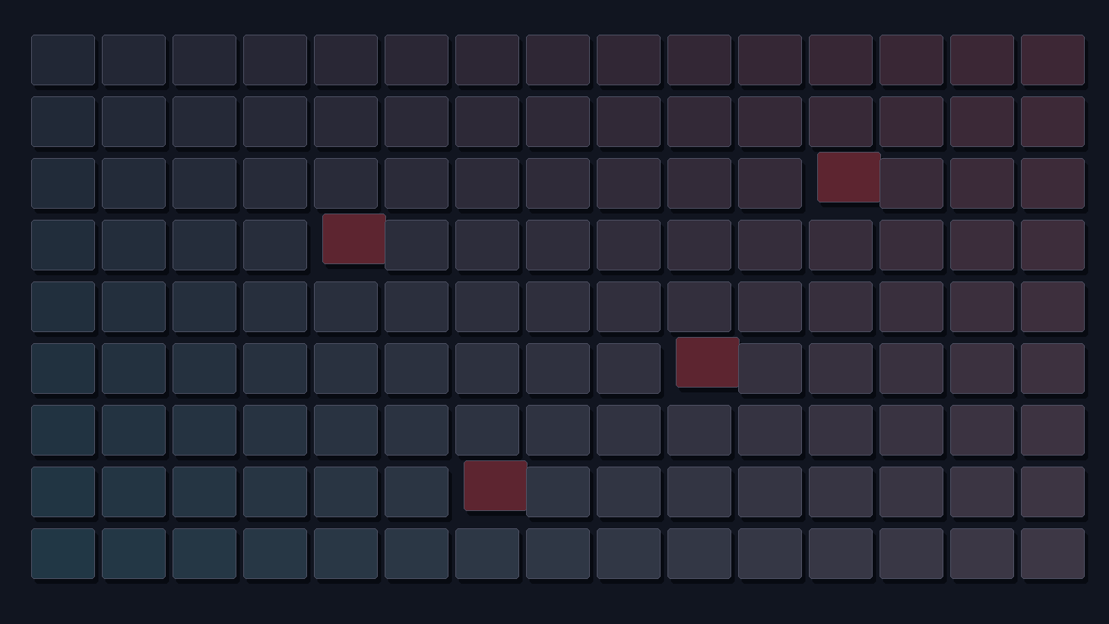 Abstract graphic of a dense grid of identical dark rectangular panels, a few of them slightly shifted out of alignment, no text.